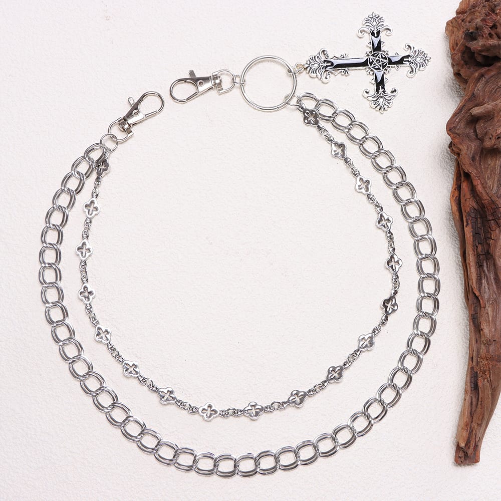 Kobine Unisex Punk Cross Double Layer Waist Chain