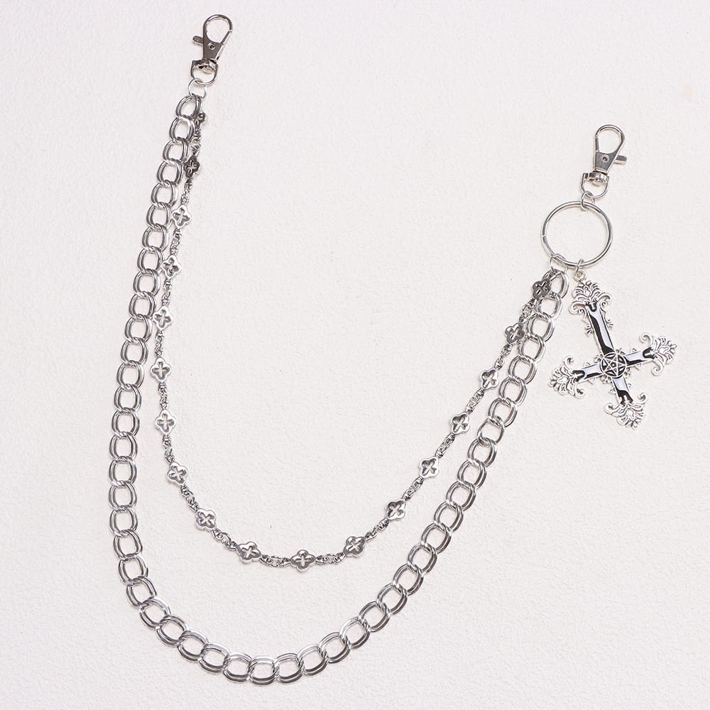 Kobine Unisex Punk Cross Double Layer Waist Chain