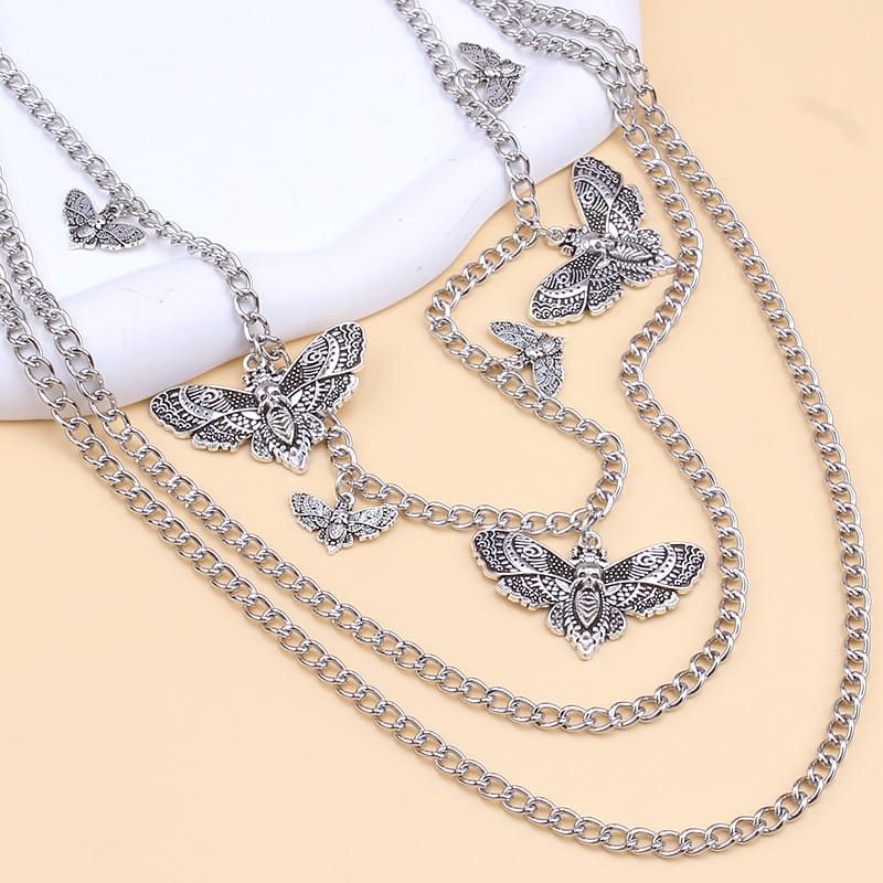 Kobine Unisex Punk Death Moth Layered Waist Chain