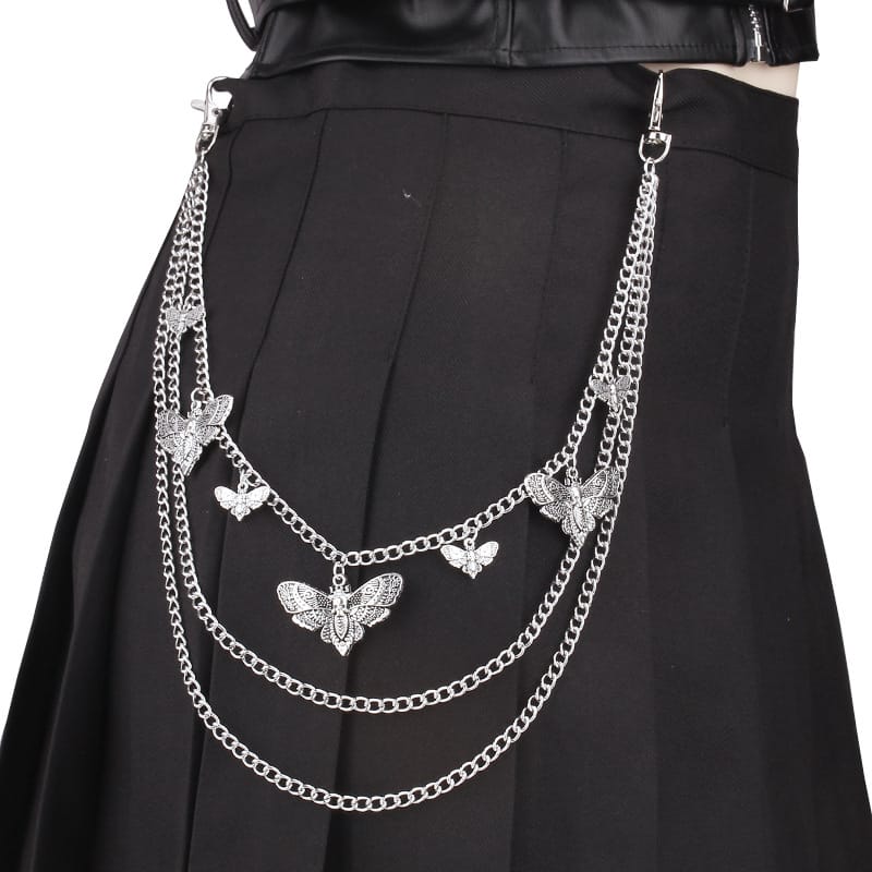 Kobine Unisex Punk Death Moth Layered Waist Chain