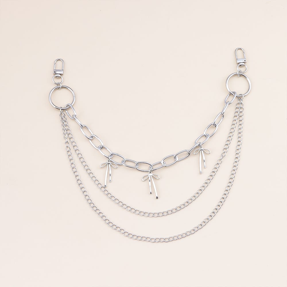 Kobine Unisex Punk Hollow Bow Layered Waist Chain