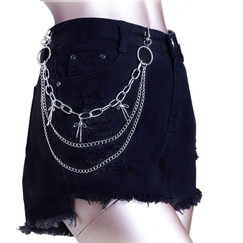 Kobine Unisex Punk Hollow Bow Layered Waist Chain