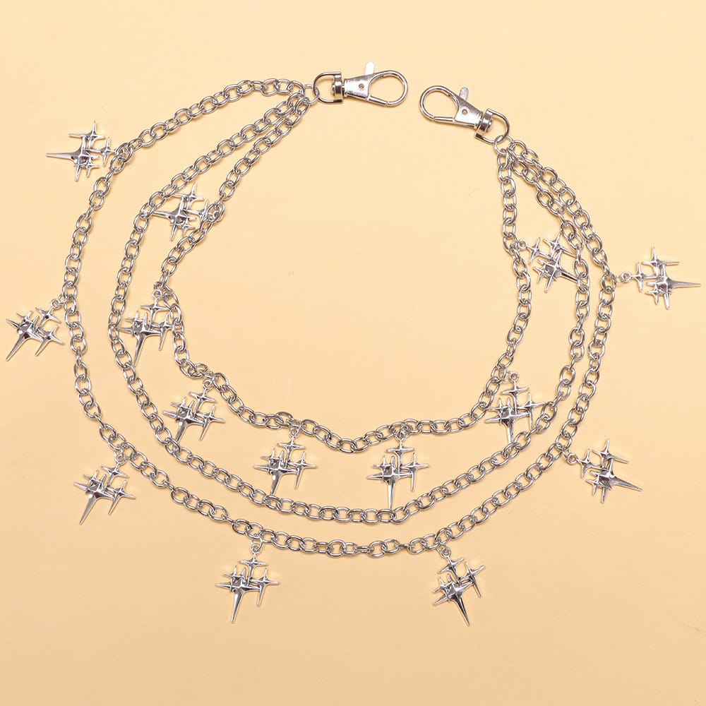 Kobine Unisex Punk Multilayer Starburst Pendant Waist Chain