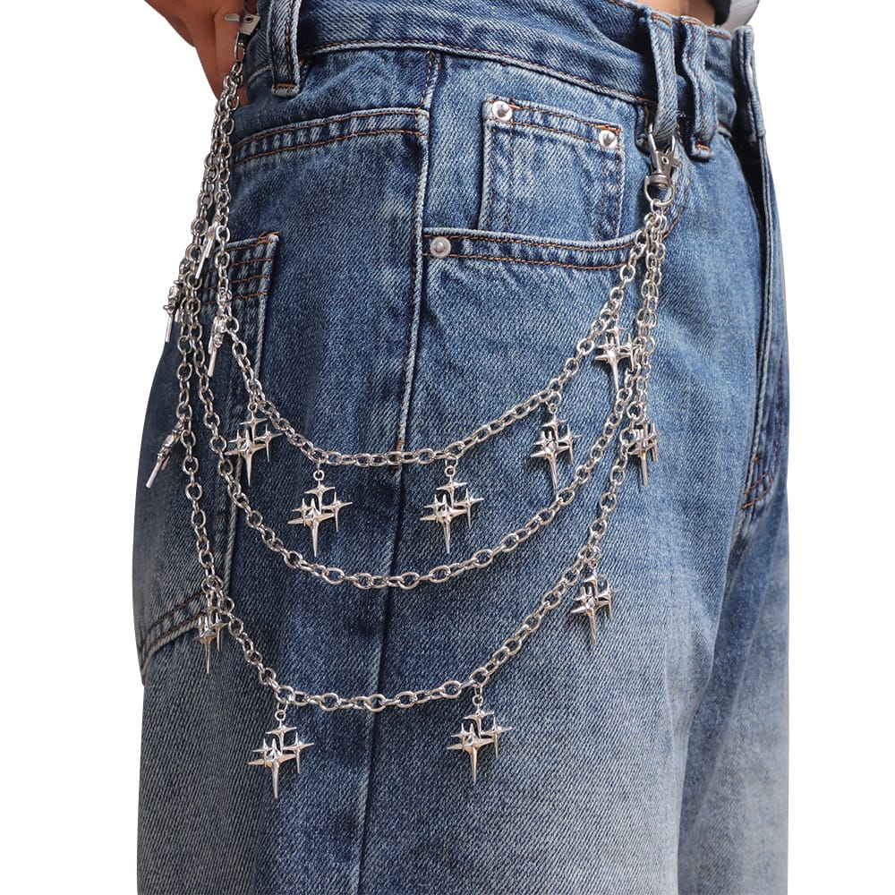 Kobine Unisex Punk Multilayer Starburst Pendant Waist Chain