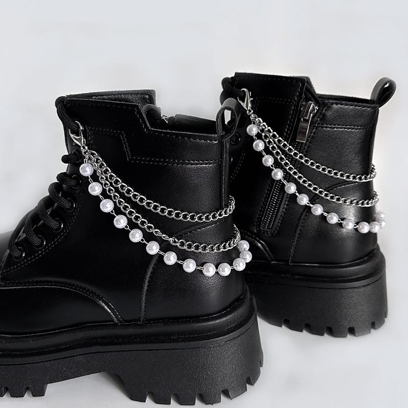 Kobine Unisex Punk Pearl Multilayer Boot Chain Shoe Accessories