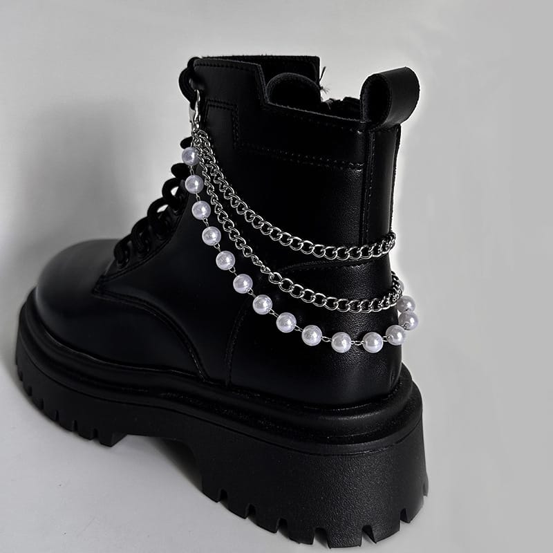 Kobine Unisex Punk Pearl Multilayer Boot Chain Shoe Accessories