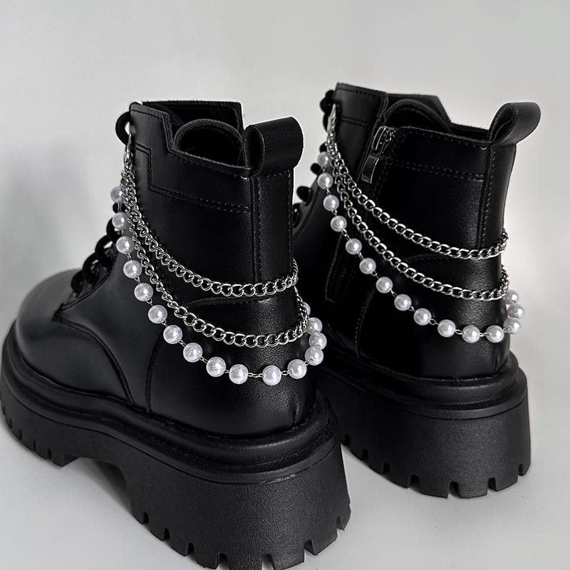 Kobine Unisex Punk Pearl Multilayer Boot Chain Shoe Accessories