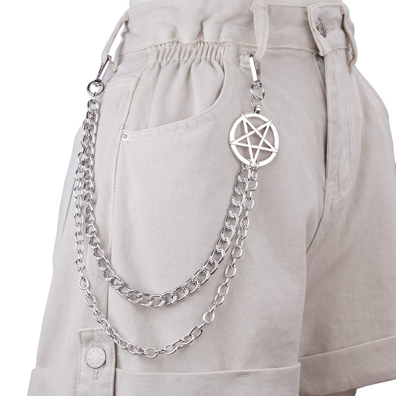 Kobine Unisex Punk Pentacle Layered Waist Chain