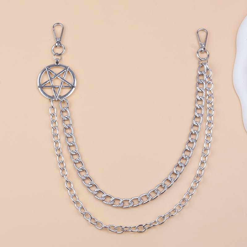 Kobine Unisex Punk Pentacle Layered Waist Chain