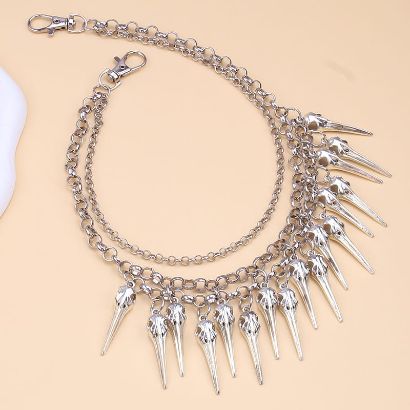 Kobine Unisex Punk Raven Skull Layered Waist Chain