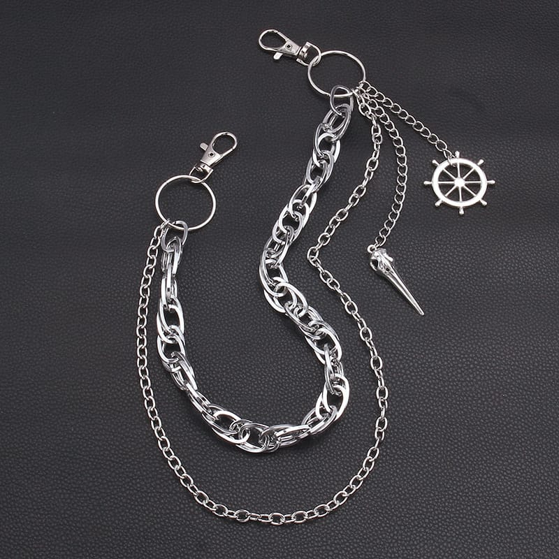 Kobine Unisex Punk Raven Skull Rudder Layered Waist Chain