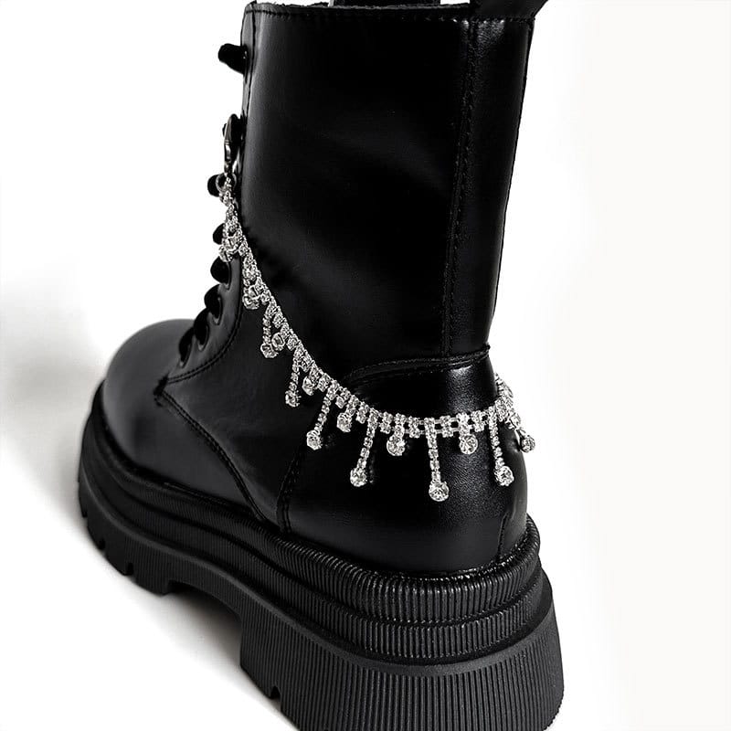 Kobine Unisex Punk Rhinestone Tassel Boot Chain Shoe Accessories