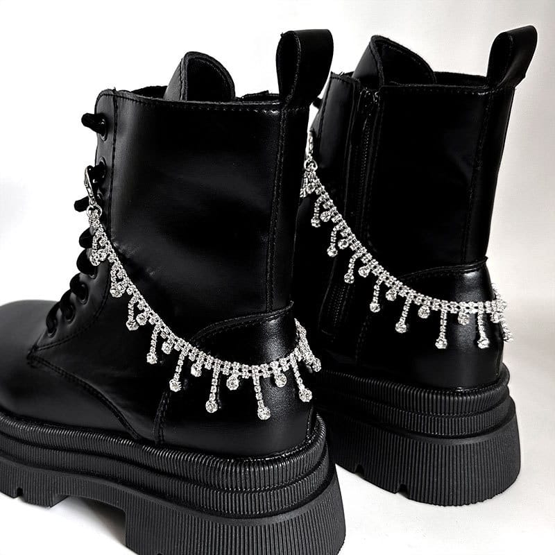Kobine Unisex Punk Rhinestone Tassel Boot Chain Shoe Accessories