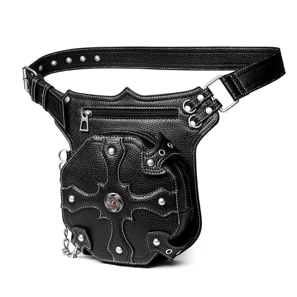 Kobine Unisex Punk Rivet Cross Chained Waist Bag