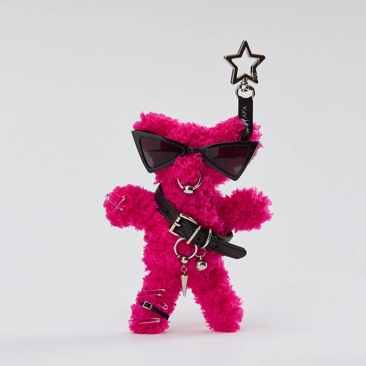 Kobine Unisex Punk Rockstar Furry Guitar Bear Bag Charm