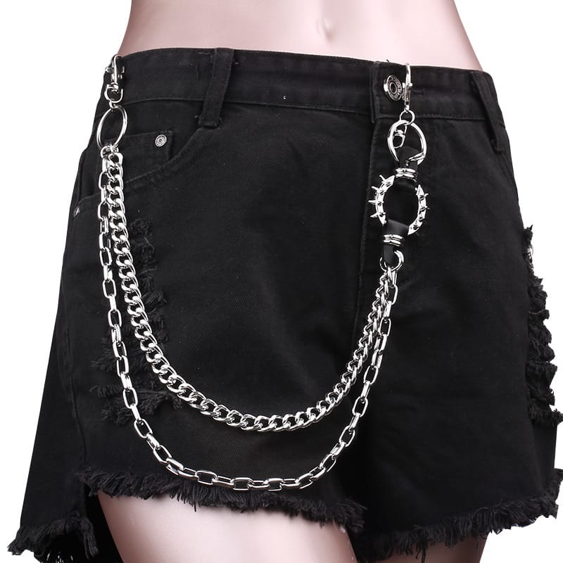 Kobine Unisex Punk Spike Layered Waist Chain