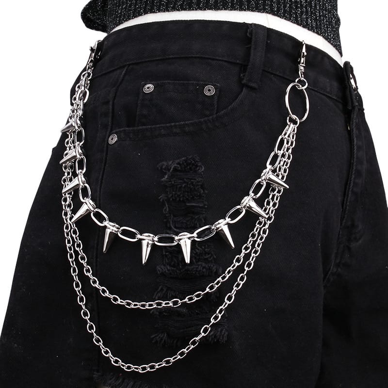 Kobine Unisex Punk Spiked Multilayer Waist Chain