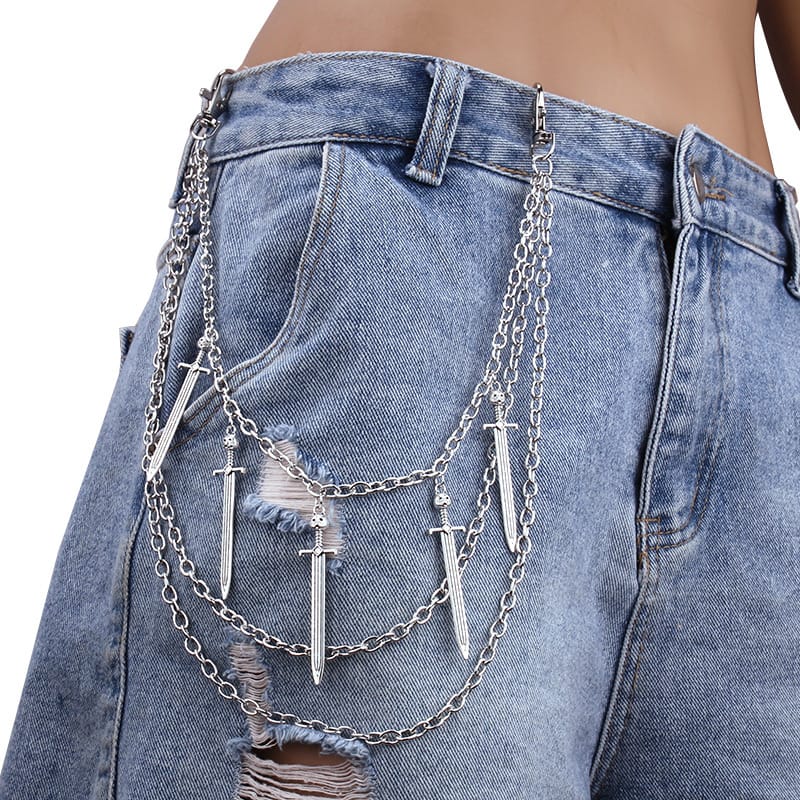 Kobine Unisex Punk Sword Pendant Multilayer Waist Chain