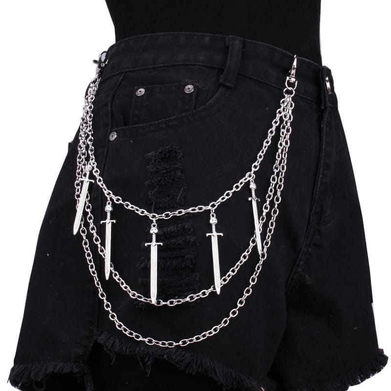 Kobine Unisex Punk Sword Pendant Multilayer Waist Chain