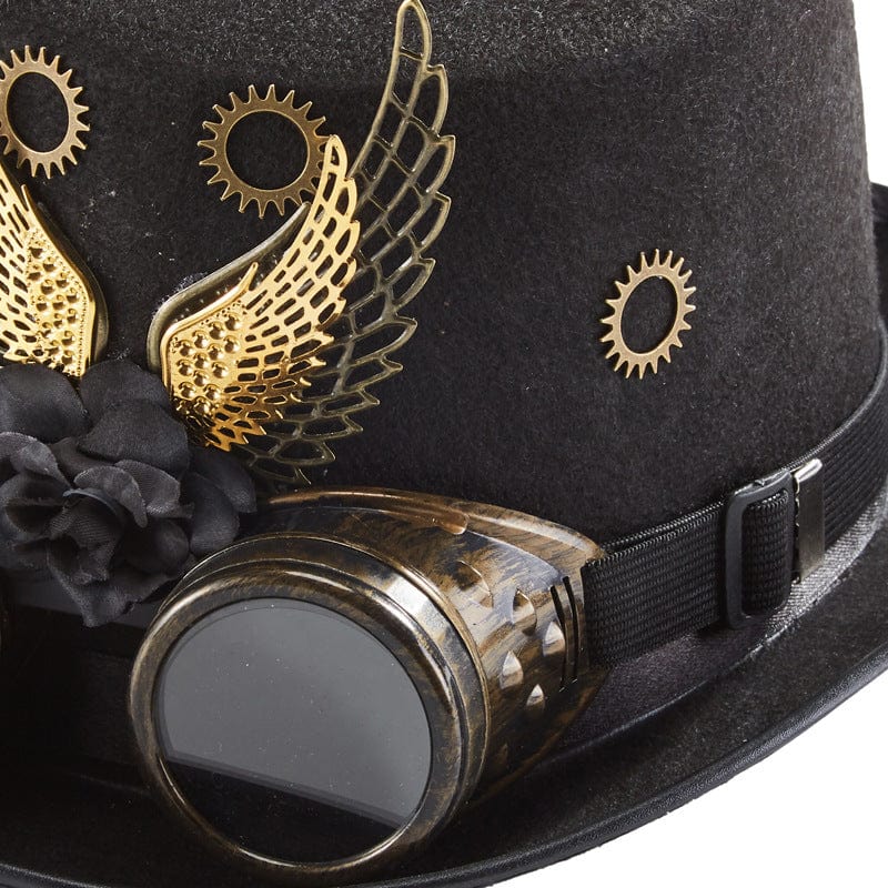 Kobine Unisex Steampunk Metal Feather Goggles Velvet Hat