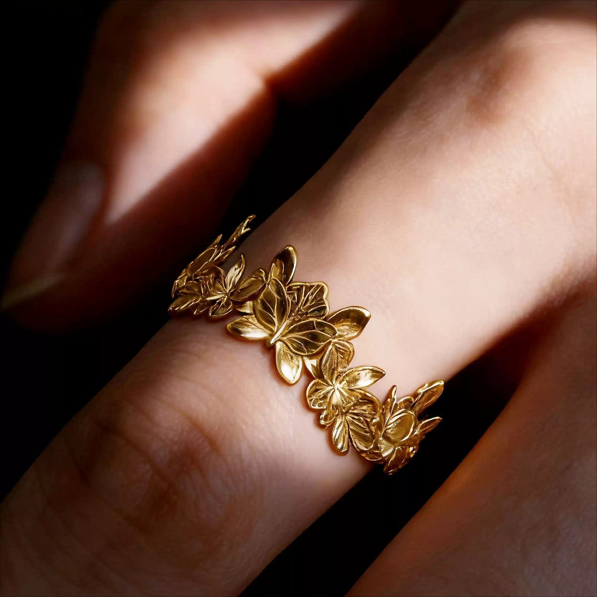 Kobine Women's Gothic 3D Butterfly Open Band Ring
