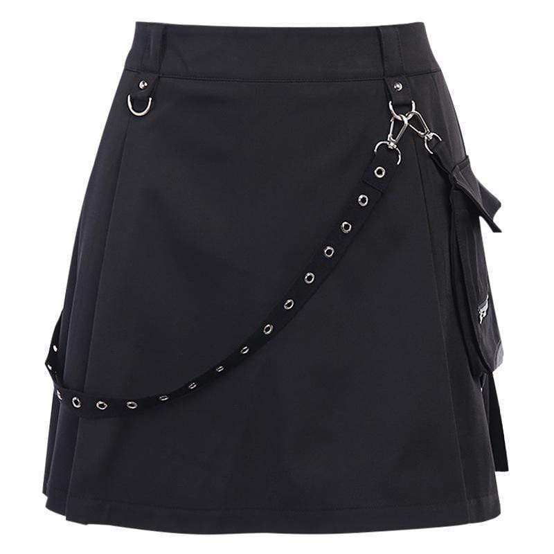 Kobine Women's Gothic A-line Skirts With Detachable Eyelets Belt&Pocket