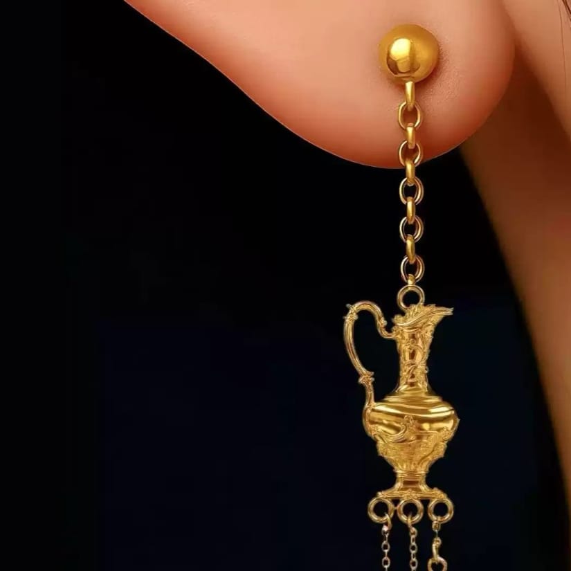 Kobine Women's Gothic Asymmetric Ewer Hourglass Pearl Drop Post Earrings