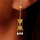 Kobine Women's Gothic Asymmetric Ewer Hourglass Pearl Drop Post Earrings