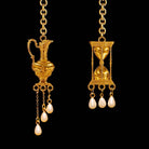 Kobine Women's Gothic Asymmetric Ewer Hourglass Pearl Drop Post Earrings
