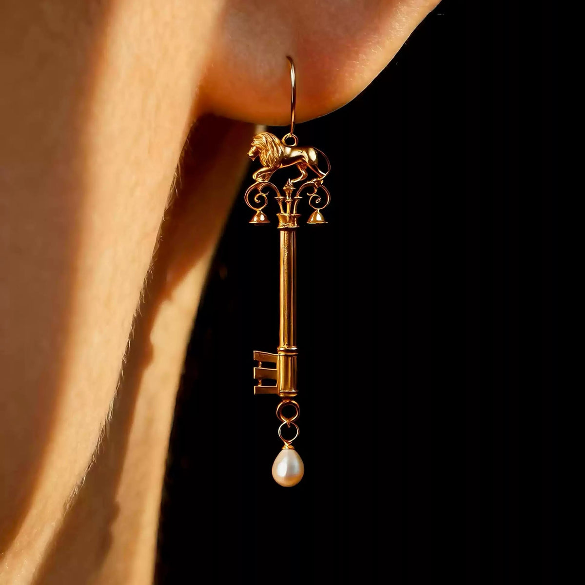 Kobine Women's Gothic Asymmetric Pearl Key Drop Hook Earrings