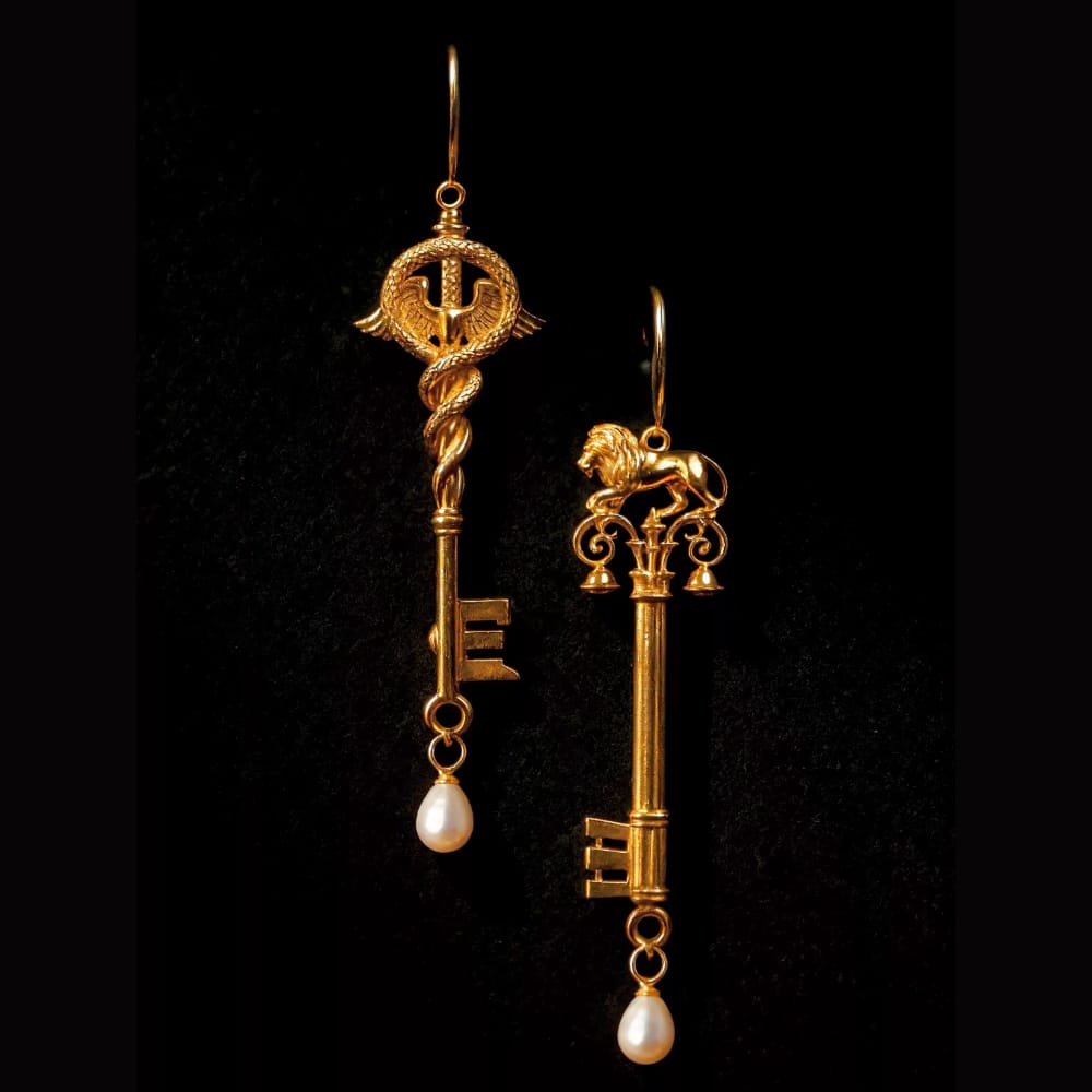 Kobine Women's Gothic Asymmetric Pearl Key Drop Hook Earrings