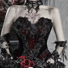 Women's Gothic Beaded Floral Two‑Tone Irregular Overbust Corset - Punk Design