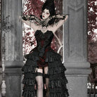 Women's Gothic Beaded Floral Two‑Tone Irregular Overbust Corset - Punk Design