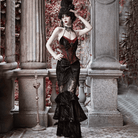 Women's Gothic Beaded Fringe Floral Lace Panel Mermaid Skirt - Punk Design
