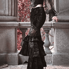 Women's Gothic Beaded Fringe Floral Lace Panel Mermaid Skirt - Punk Design