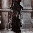 Women's Gothic Beaded Fringe Floral Lace Panel Mermaid Skirt - Punk Design