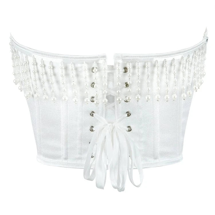 Kobine Women's Gothic Beaded Tassel Lace-up Overbust Corset
