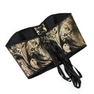 Kobine Women's Gothic Black-gold Floral Printed Overbust Corset