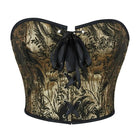 Kobine Women's Gothic Black-gold Floral Printed Overbust Corset