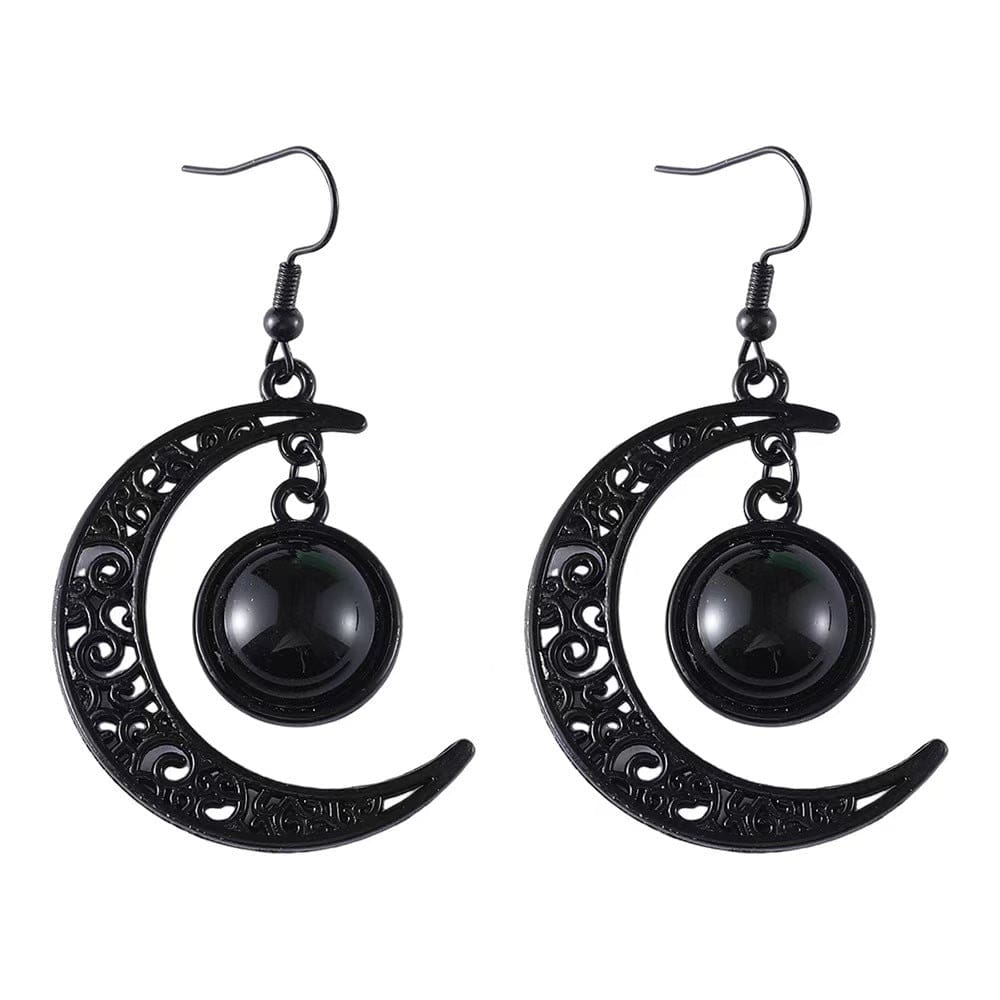 Kobine Women's Gothic Black Moon Earrings