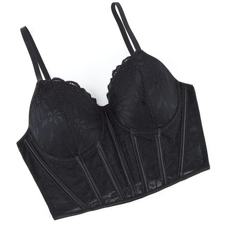 Kobine Women's Gothic Boned Lace Sheer Overbust Corset