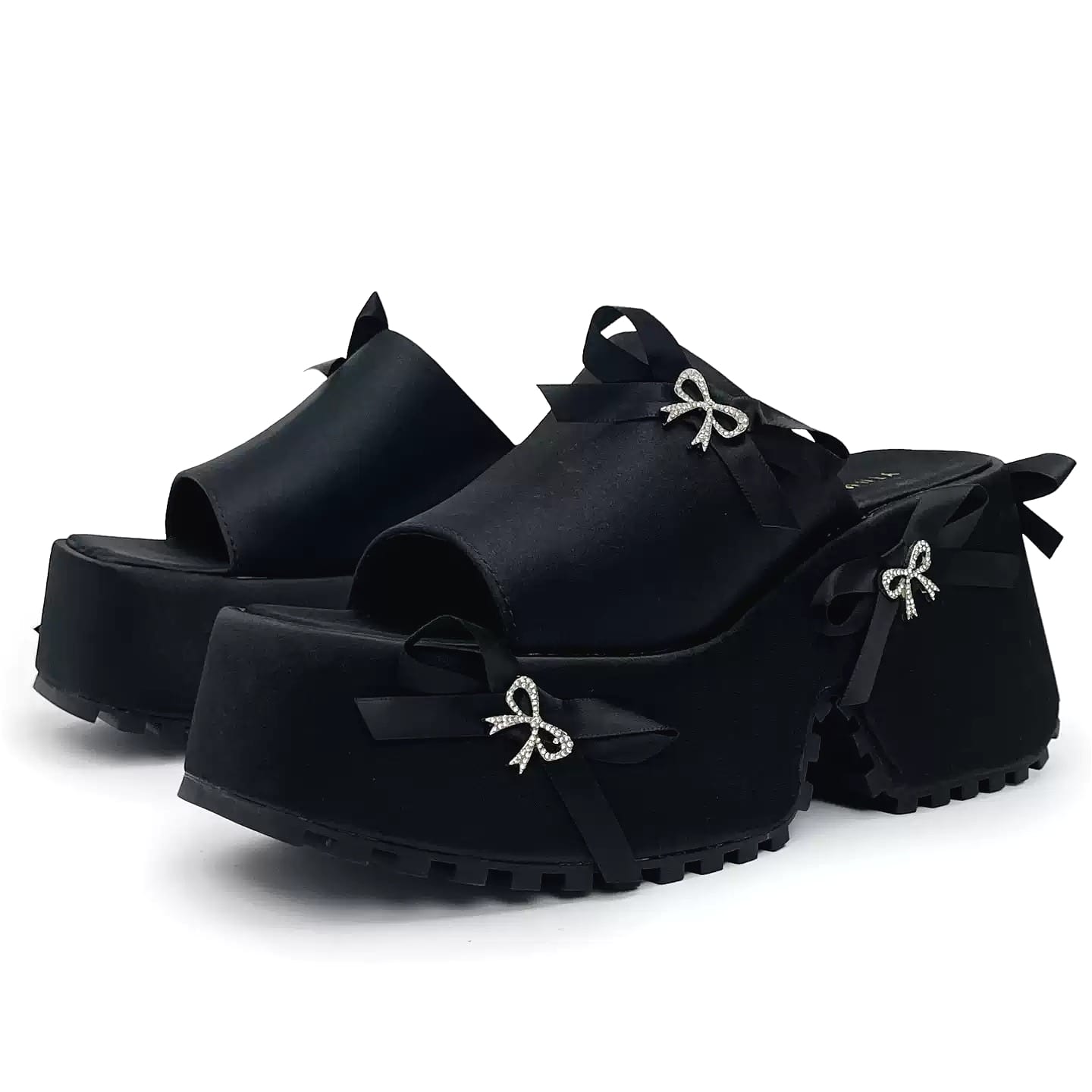 Kobine Women's Gothic Bow Decor Platform Slide Sandals