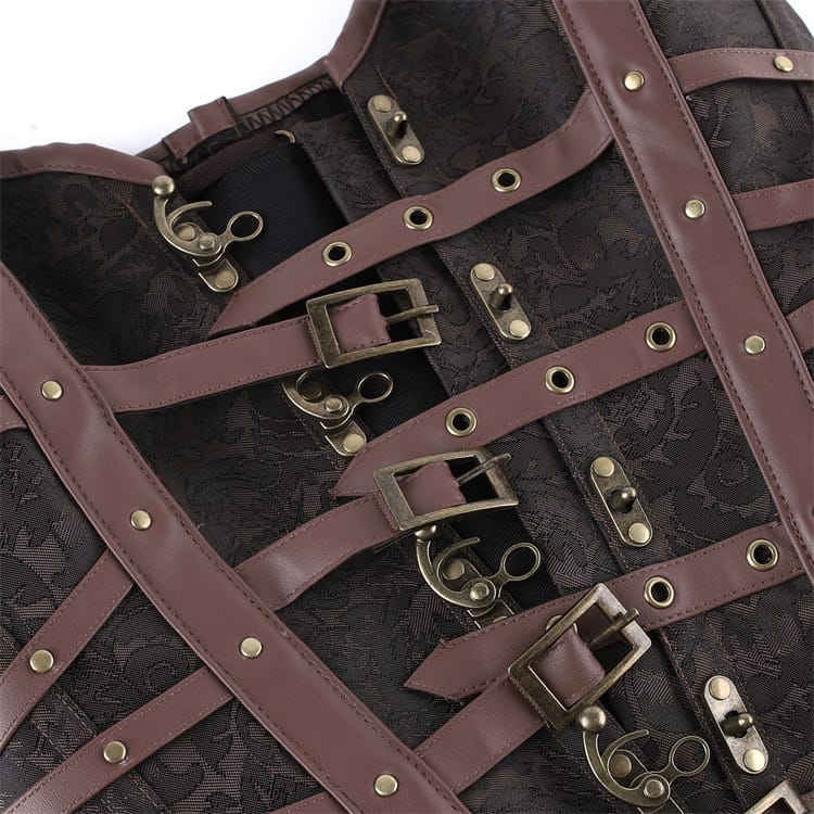 Kobine Women's Gothic Buckle Strap Lace-up Overbust Corset