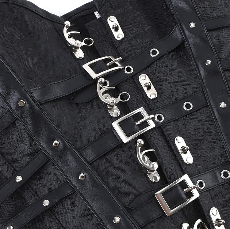 Kobine Women's Gothic Buckle Strap Lace-up Overbust Corset