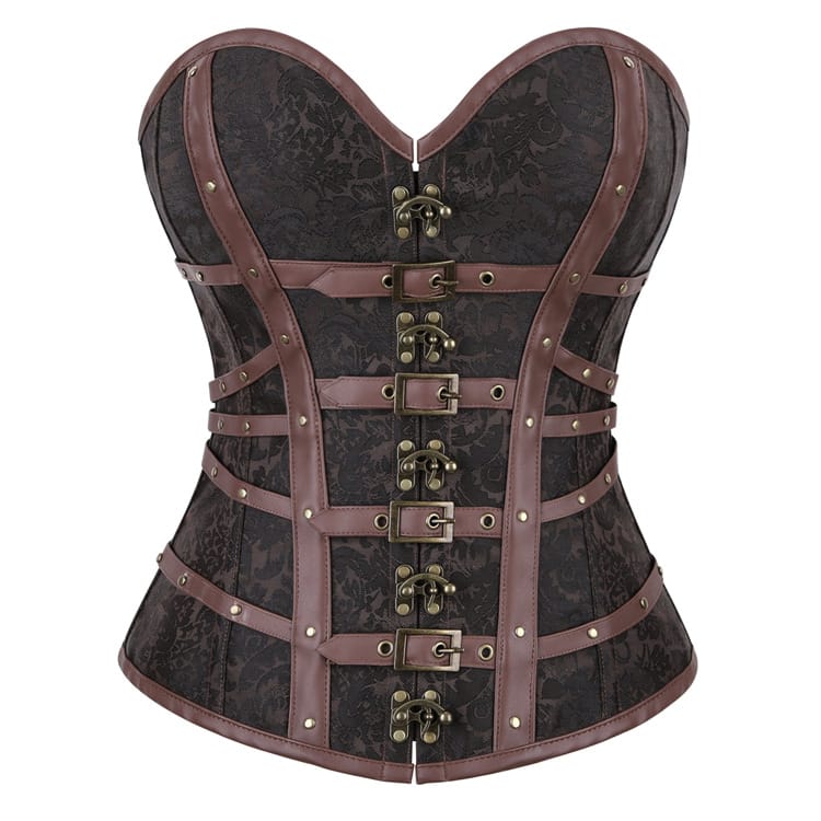 Kobine Women's Gothic Buckle Strap Lace-up Overbust Corset