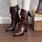 Kobine Women's Gothic Buckle Strap Ruched Pointed Toe High-heeled Boots