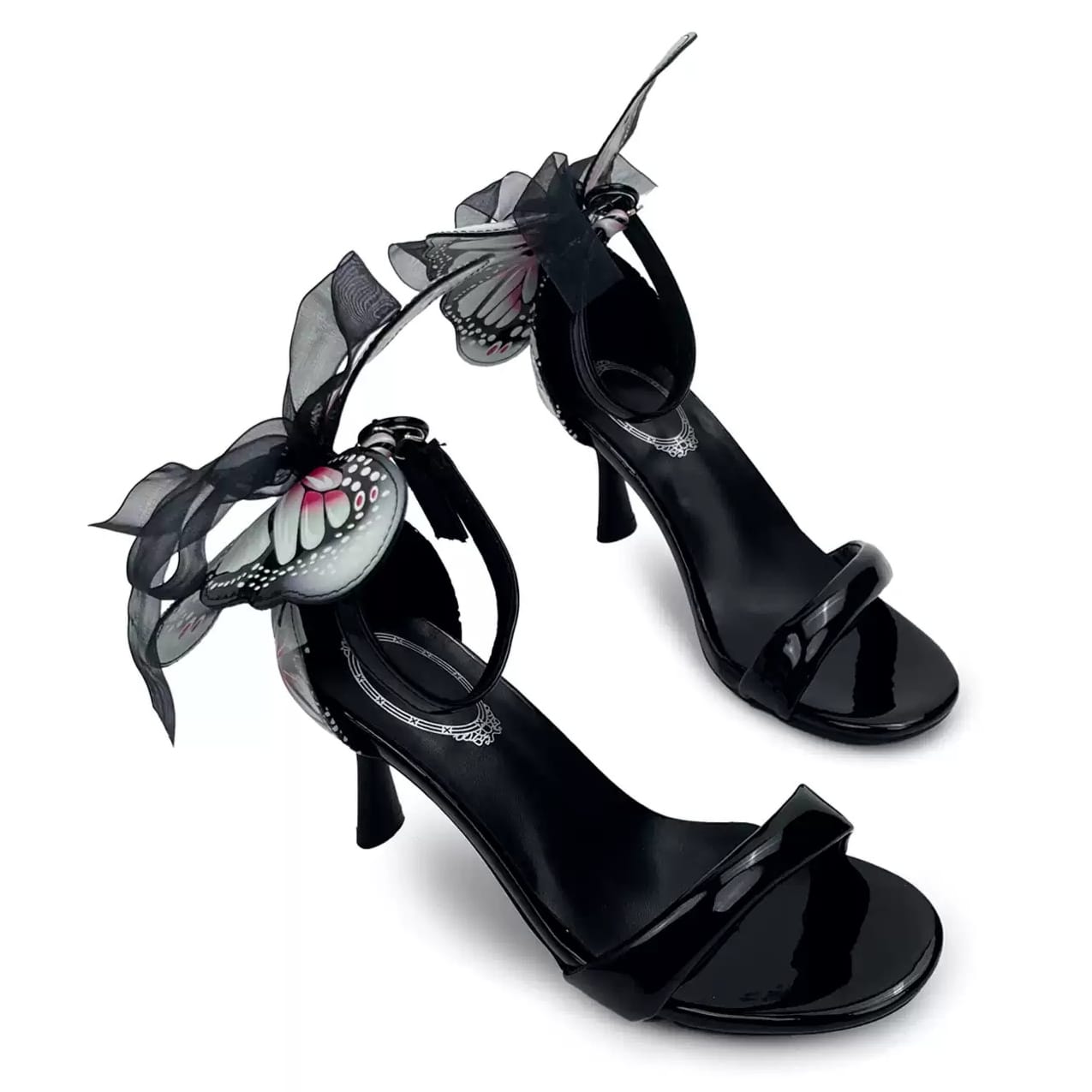 Kobine Women's Gothic Butterfly Decor Ankle‑Strap Buckle Open‑Toe Stiletto Heel Sandals