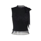 Kobine Women's Gothic Butterfly Embroidered Lace-up Tank Top