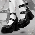 Kobine Women's Gothic Chain Hexagram Buckle Ankle Strap Platform High Heels