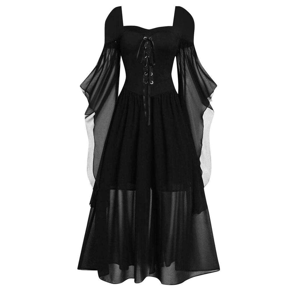 Kobine Women's Gothic Contrast Color Lace-up Witch Dress